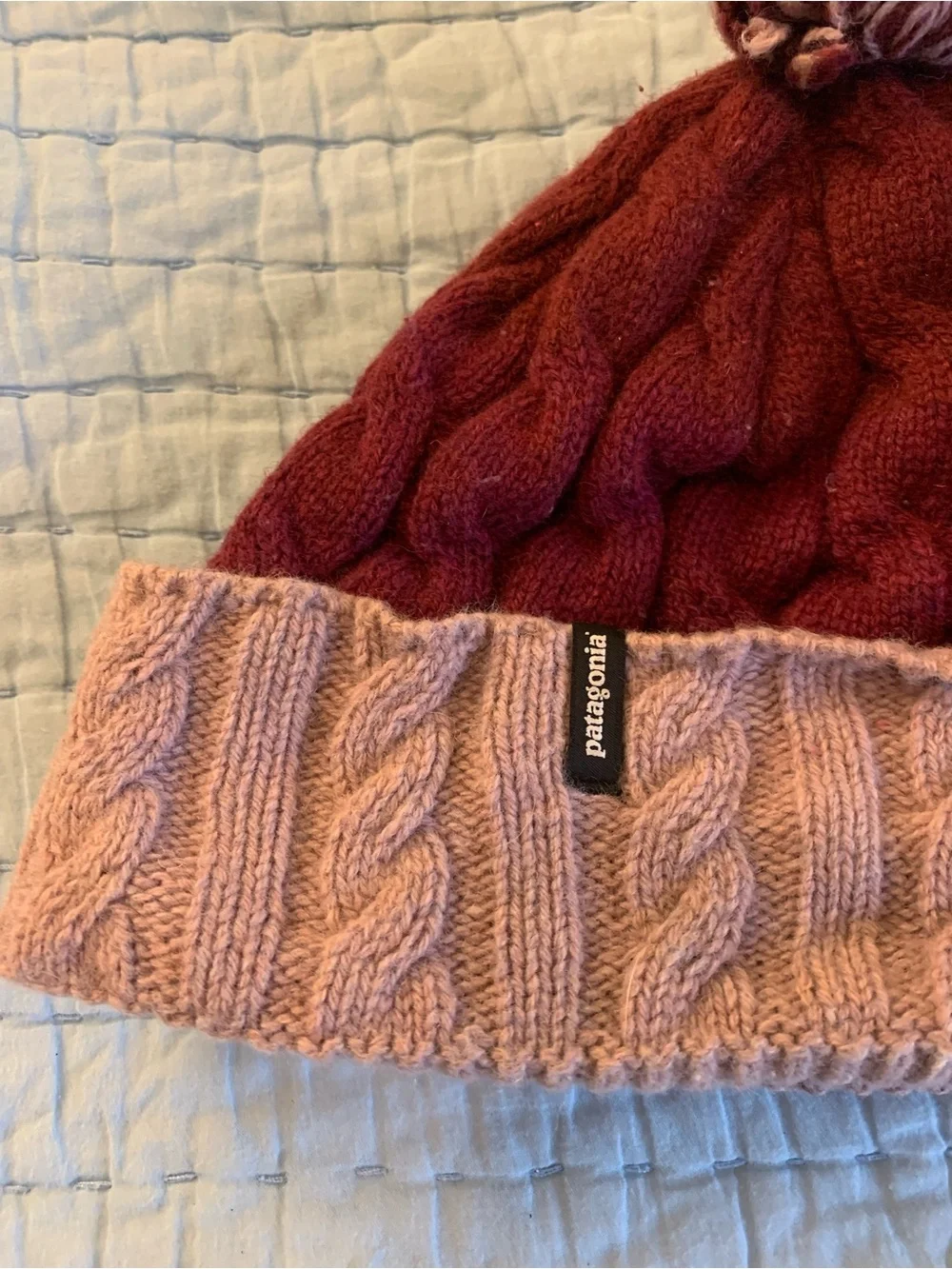 Patagonia Two-Tone Pom Beanie - Burgundy & Pink